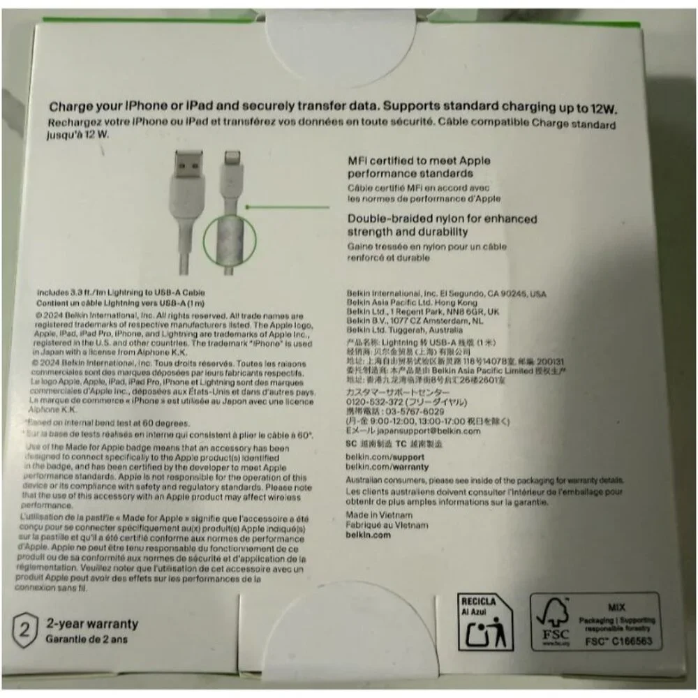 Belkin BoostCharge Lightning To USB-A Cable 3.3FT 2 Pack